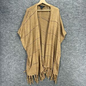 Ashley Stewart Top Women 12 Brown Open Front Short Sleeve Fringe Knit Acrylic